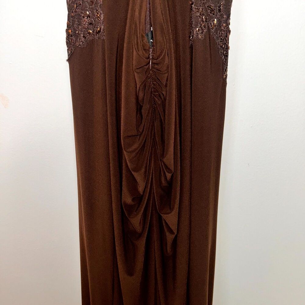 Xscape Maxi Dress Womens 10 Maroon Embellished Ruched Back Deep V-Neck Cocktail - Picture 9 of 11